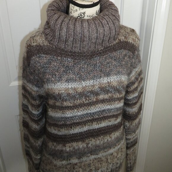 Elsamanda Anthropologie Sweater Knit Alpaca Wool Blend Turtleneck Medium Striped - Picture 2 of 7